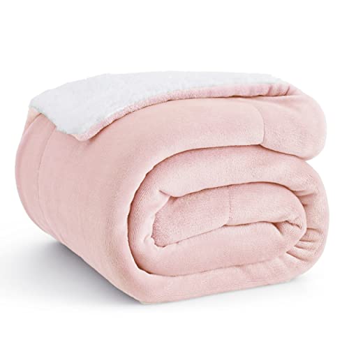 Bedsure Sherpa Fleece Throw Blanket Twin Size for Couch - Thick and Warm Blanket for Winter, Soft Fuzzy Plush Twin Blanket for All Seasons, Pink, 60x80 Inches