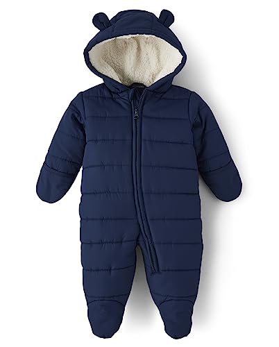 The Children's Place Baby and Newborn Fleece Hoodie Zip-Front Bunting Snowsuit, Tidal, 12-18 Months