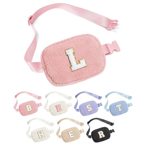 YOOLIFE Christmas Gifts for Girls Teen Girls - Initial Belt Bag for Girls Teens Crossbody Bag Fanny Pack, Personalized Stocking Stuffers for Teen Girls Kids Daughter Sister, Pink L