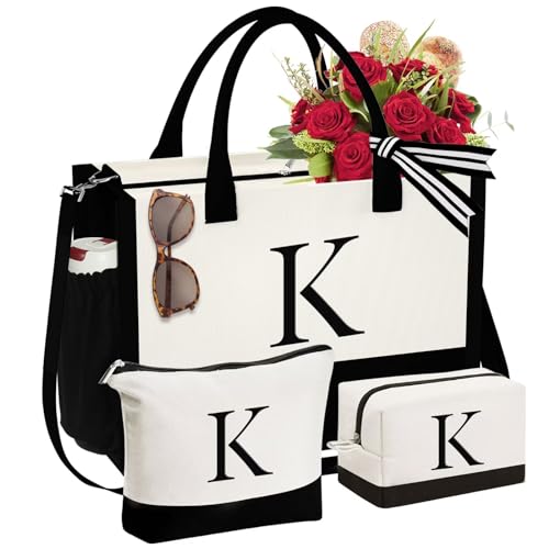 YOOLIFE Christmas Gifts for Women - Birthday Gifts for Women Mom Daughter Sister Friends Girlfriend Her, Christmas Stocking Stuffers for Women, Personalized Initial Tote Bag, Letter K