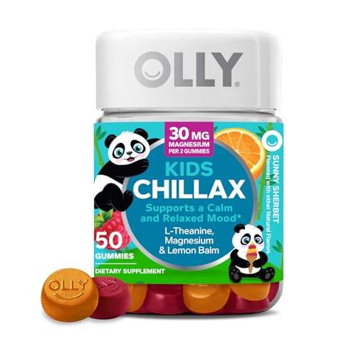 OLLY Kids Chillax Gummies, L-Theanine, Magnesium, Lemon Balm, Chewable Supplement, Sherbet Flavor with Other Natural Flavor - 50 Count