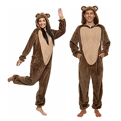 Funziez! Slim Fit Sherpa Adult Onesie - Animal Halloween Costume - Plush One Piece Cosplay Suit for Women and Men