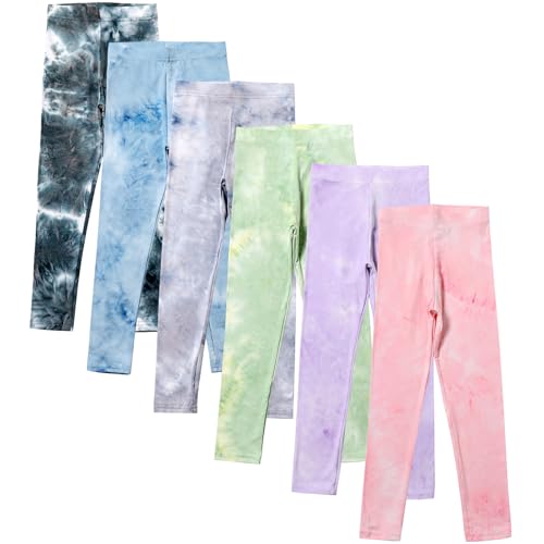 Chicduo 6 Pack Girls Printed Leggings Casual Yoga Pants for Girls Stretchy Tie-Dyed Leggings Kids Soft Slim Leggings Multicolor