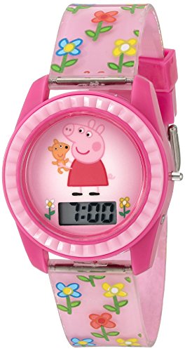 Accutime Peppa Pig Kids' Digital Watch with Pink Case, Comfortable Pink Strap, Easy to Buckle - Official Peppa Pig Character on the Dial, Safe for Children - Model: PPG4005