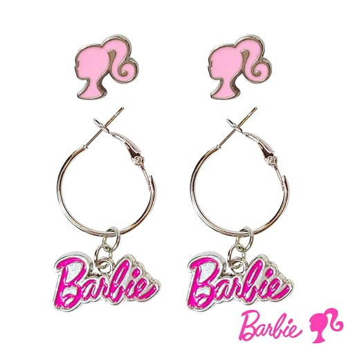 Barbie Hypoallergenic Earrings for Girls 1 Hot Pink Barbie Earrings Stud Earrings 1 Barbie Fishhook Drop Earring Sets with Charms One Size Fits All Girls Earrings Barbie Accessories for Girls Ages 4+