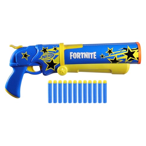 Nerf Fortnite Half Tone Hero Blaster, Bonus Code to Unlock Half Tone Hero Wrap in The Game, Break Open Loading, 12 Nerf Elite Darts, Fortnite Gifts (Amazon Exclusive)