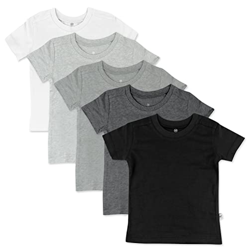 HonestBaby Unisex Baby Organic Cotton Short Sleeve T-shirt Multi-packs Infant-and-toddler-shirts, 5-pack Gray Ombre, 3T US