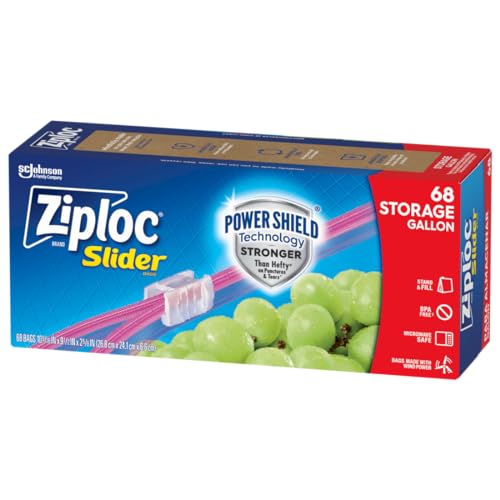 Ziploc Gallon Food Storage Slider Bags, Power Shield Technology for More Durability, 68 Count