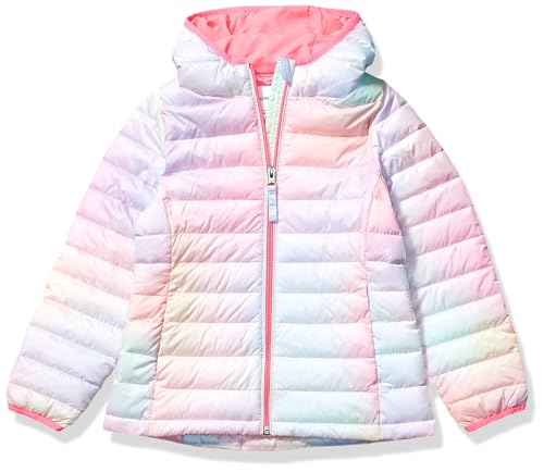 Amazon Essentials Girls' Lightweight Water-Resistant Packable Hooded Puffer Jacket, Pink Ombre, Small