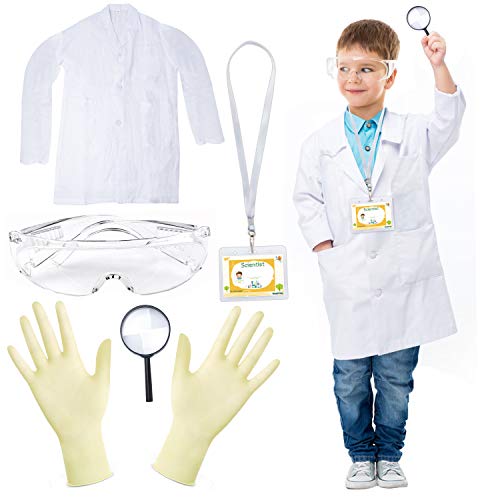 Beelittle Science Lab Kit for Kids Children's Scientist Lab Coat with Goggles ID Card Science Experiment Set for Scientist Costume Dress Up Role Play Laboratory Learning Toy for Age 3-10 (Set B)