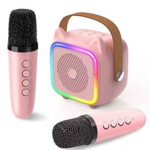 Karaoke Machine for Kids, Portable Bluetooth Speaker with 2 Wireless Microphones, Toddler Toys Gifts for Girls Ages 4, 5, 6, 7, 8, 9, 10, 11, 12+ Year Old Birthday Gift Parties Christmas (Pink 2 Mics)