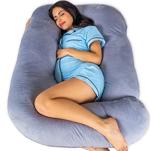 Pharmedoc Pregnancy Pillows, U-Shape Full Body Pillow -Removable Cover Jumbo Size - Grey - Pregnancy Pillows for Sleeping - Body Pillows for Adults, Maternity Pillow and Pregnancy Must Haves