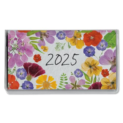 2025 Pressed Flowers Planner Pocket Calendar & Memo Pad, 3.5-Inch x 6.5-Inch Size Closed, Bookstore-Quality Monthly Floral Purse Calendars With 30 Note Pages for Kitchen & Office, by Current