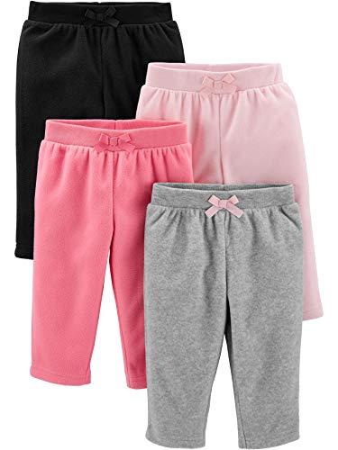 Simple Joys by Carter's Baby Girls' 4-Pack Fleece Pants, Pink/Black/Grey Heather, 18 Months