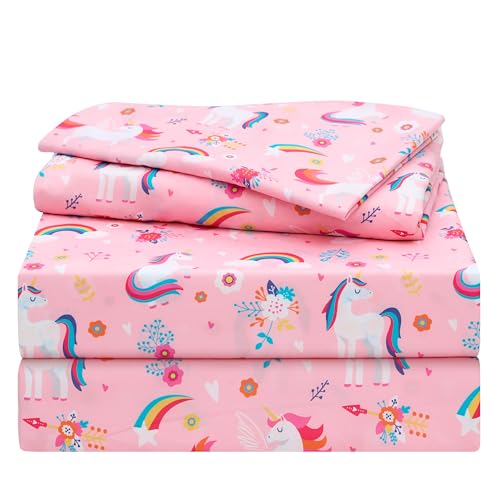 Joiedomi Kids Twin Sheet Set Unicorn - 3 Piece Soft Microfiber Bed Sheets - Deep Pocket Wrinkle Free - Cozy Toddler Bedding Set - Fade Resistant Breathable for Boys Girls Teens