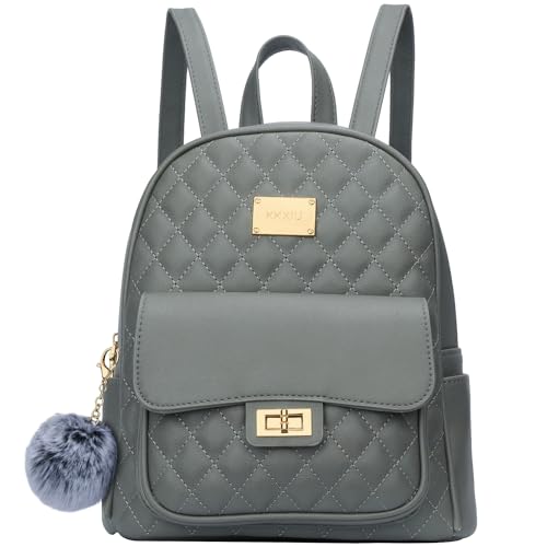 KKXIU Teen Girls Fashion 9'*11'Small Backpack Purse for Women and Ladies Quilted Synthetic Leather Mini Bookbag (a-grey)