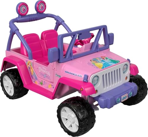 Power Wheels Disney Princess Jeep Wrangler Ride-On Battery Powered Vehicle with Sounds & Phrases for Preschool Kids Ages 3+ Years​