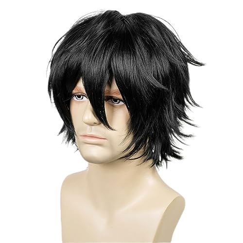 Alacos Black Wig Short Fashion Spiky Layered Anime Cosplay Wig Halloween Christmas Carnival Dress Up Pretend Play Party Wig Gift+Wig Cap One Size