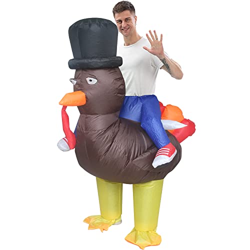 IHGYT Riding Turkey Inflatable Costume Funny Blow up Cosplay Suit Adult Halloween Dress Up, Free Size