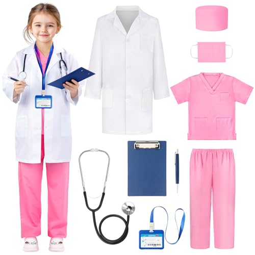 Joycover Doctor Costume for Kids, Kids Scrubs Halloween Costumes For Girls Boys Doctor Dress up Play Kit