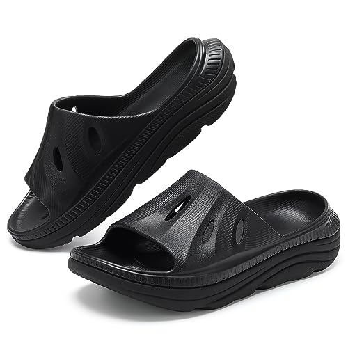 perunvie Mens Recovery Sandals With Sport Comfortable Plantar Fasciitis Sandals,Arch Support Orthotic Open Toe Sport Slides