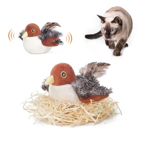 Potaroma Cat Toys Rechargeable Flapping Bird Sparrow, Lifelike Chirp Tweet, Touch Activated Kitten Toy Interactive Cat Exercise Toys for All Breeds Cat Kicker Catnip Toys 4.0 Inches