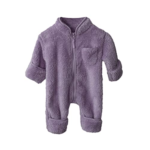 Infant Baby Girls One-Piece Winter Warm Thick Solid Fleece Cotton Long Sleeve Footed Romper (Purple, 12-18 Months)