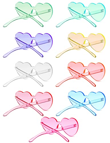 Heart Glasses 9 Pieces, Rimless Heart Shaped Sunglasses, Candy Color Heart Shaped Glasses, Party Sunglasses Heart Sunglasses for Women - Party Favors for Birthday Graduation Beach Pool Party