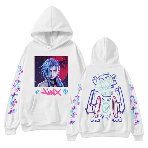 viktor+arcane,Anime Arcane-jin x Hoodie Harajuku Hip Hop Pullover Tops Sweatshirts,White-1,XXL