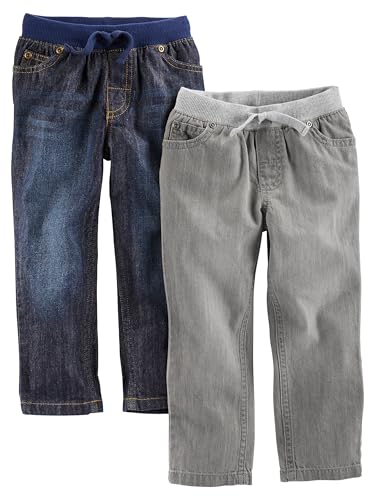 Simple Joys by Carter's Toddler Boys' Pull-On Denim Pant, Pack of 2, Grey/Denim, 4T