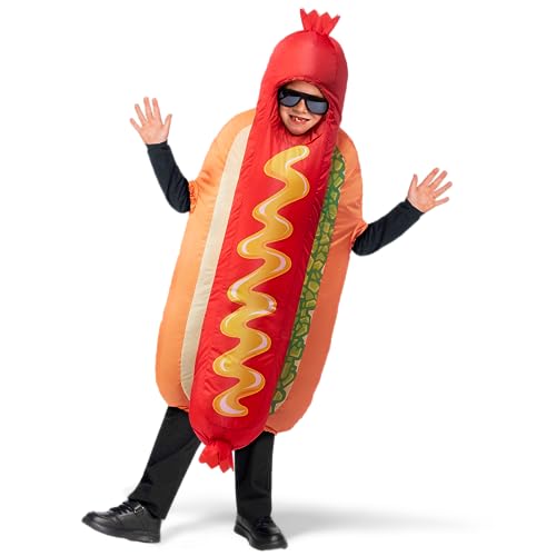 Spooktacular Creations Kids Inflatable Costume, Full Body Air Blow Up Hotdog Costume, Hotdog Inflatable Costumes for Halloween Costume Dress Up Food Themed Parties