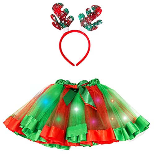 Christmas Pumpkin Led Light up Tutu Ballet Stage Show Kindergarten Skirts Halloween Party Red Green for Girls with Headband