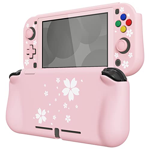 PlayVital ZealProtect Protective Case for Nintendo Switch Lite, Hard Shell Ergonomic Grip Cover for Nintendo Switch Lite w/Screen Protector & Thumb Grip Caps & Button Caps - Cherry Blossoms Petals