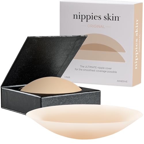 Nippies Nipple Cover - Sticky Adhesive Silicone Nipple Pasties - Reusable Pasty Nipple Covers for Women with Travel Box (Small (Fits A-C Cups), Original, Crème)