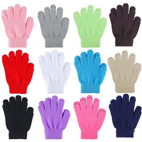 Cooraby 12 Pairs Kid's Winter Magic Gloves Children Stretchy Warm Magic Gloves Boys or Girls Knit Gloves (12 Mixed Color)