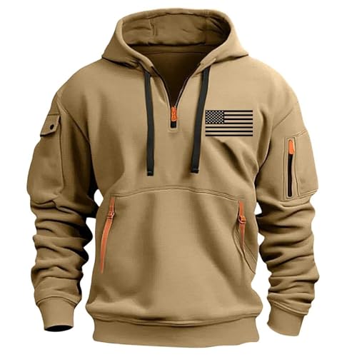 Hoodies for Men Quarter Zip Pullover Military Tactical Sweatshirt Vintage Long Sleeve Casual Fashion Hoodie with Pockets