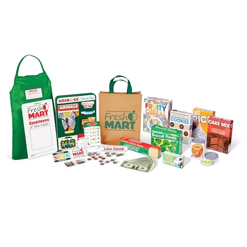 Melissa & Doug Fresh Mart Grocery Store Play Food and Role Play Companion Set - Kids Pretend Grocery Shopping For Kids Ages 3+