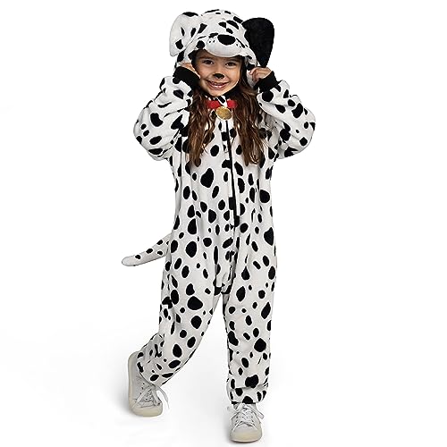 Spooktacular Creations Halloween Dalmatian Jumpsuit Pajama Kids, Zip-Up Puppy Hooded Unisex Jumpsuit for Child Halloween Cosplay Costume Sleepwear