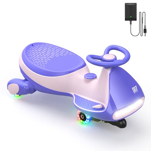 FanttikRide 6V N7 Classic Electric Wiggle Car with Pedal, Rechargeable Battery, 2 in 1 Swing Car, 2 Speed Ride On Toy, Anti-Rollover, Flashing Wheels, Bluetooth, for Ages 3 and Up, 150 Lbs, Pink