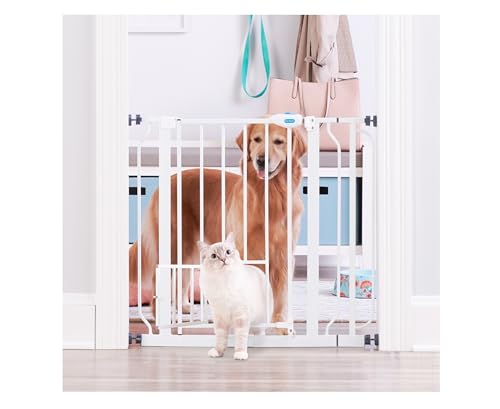 Carlson Extra Wide Walk Through Pet Gate with Small Pet Door, Includes 4-Inch Extension Kit, Pressure Mount Kit and Wall Mount Kit,White