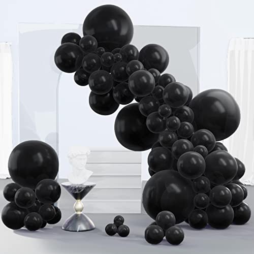 PartyWoo Black Balloons, 140 pcs Matte Black Balloons Different Sizes Pack of 18 Inch 12 Inch 10 Inch 5 Inch Black Balloons for Balloon Garland Balloon Arch as Birthday Party Decorations, Black-Y18