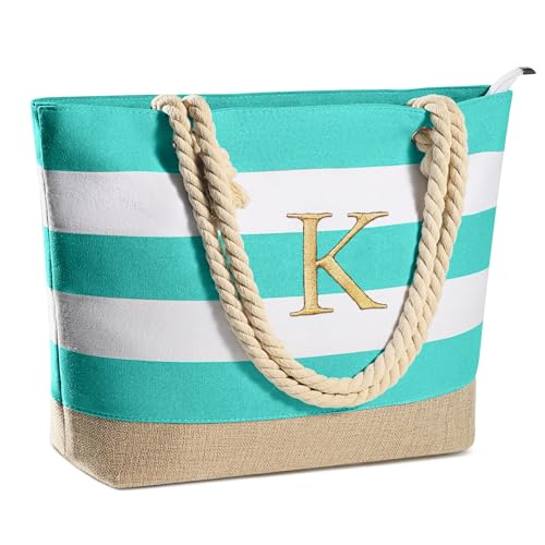 YOOLIFE Christmas Gifts for Women - Birthday Gifts for Women, Graduation Gifts, Mothers Day Gifts, Bridesmaid Gifts, Gifts for Friend Mom Teacher Sister Girls, Initial Beach Bag Travel Bag, Blue K