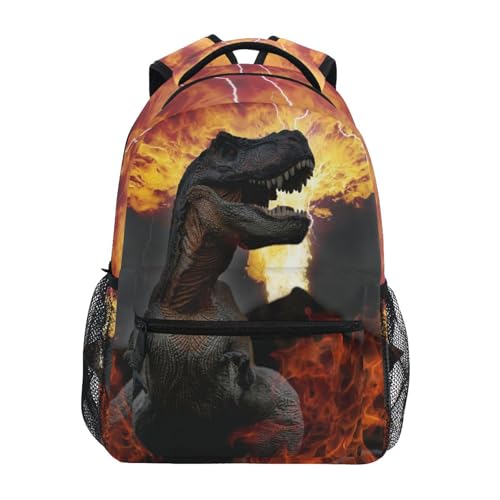 Dinosaur Tyrannosaurus Rex With Volcano Fire Backpack for Boys Girls Kids Animal Backpacks Cool Lighting Bookbags for 2nd 3rd 4th 5th 6th Grade Back to School Book Bag Gifts