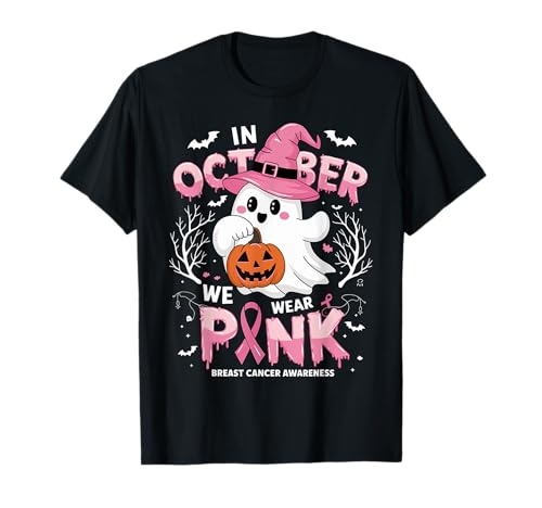 In October We Wear Pink shirt Ghost Breast Cancer Awareness T-Shirt