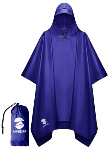 SaphiRose Hooded Rain Poncho Waterproof Raincoat Jacket for Men Women Adults (Deep Blue)