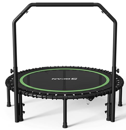 BCAN 450/550 LBS Foldable Mini Trampoline, 40'/48' Fitness Trampoline with Bungees, U Shape Adjustable Foam Handle, Stable & Quiet Exercise Rebounder for Kids Adults Indoor/Garden Workout