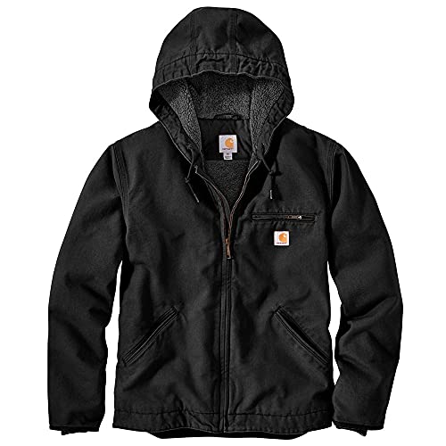 Carhartt mens Relaxed Fit Washed Duck Sherpa-lined Jacket Work Utility Outerwear, Black, Large US