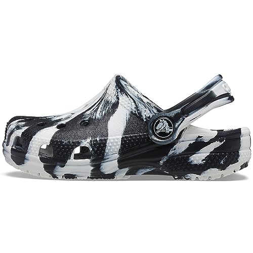 Crocs Kids' Classic Marbled Tie Dye Clog , Black/White, 5 Big Kid