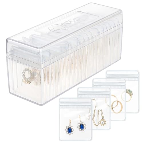 HOMEHIVE Acrylic Jewelry Box Organizer, Clear Jewelry Organizer and Storage with 20 Portable Anti Tarnish Jewelry bags, Travel Jewelry Case for Earrings/Rings/Necklaces Gift for Women Girls, Clear