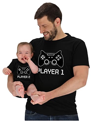 Tstars Gamer Dad and Baby Matching Outfits Gifts for New Dads Player 1 & Player 2 Funny Fathers Day Daddy and Me Outfits Dad Black Large/Baby Black Newborn (0-3M)